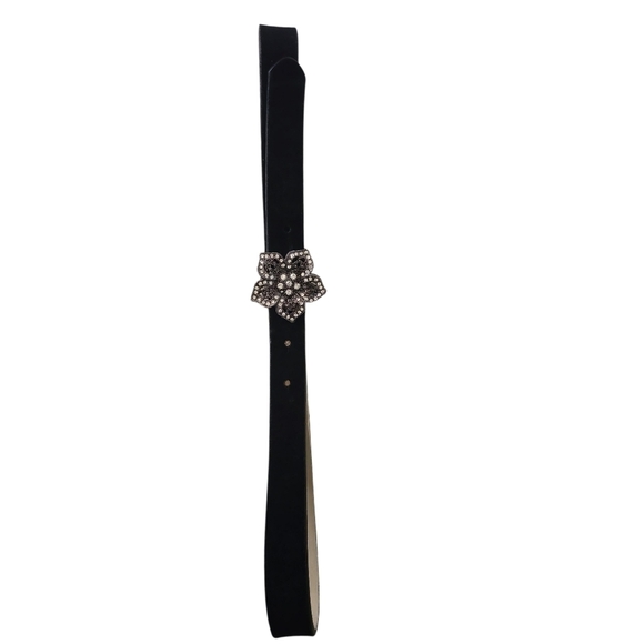 Accessories - Black Suede Belt with Floral Embellishment Size Small